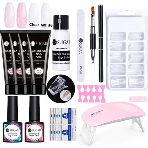 UR SUGAR 15ml Extension Kit Glitter Clear Color Nail Art Set Crystal Fast Building UV Gel Polish Acrylic Nail Tool Set VIP LinK