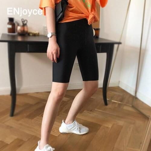 Korean Fashion Black High Waist Leggings Women Energy Biker Pants Slim Push Up Athletic Gym Cycling Trousers Shorts Summer