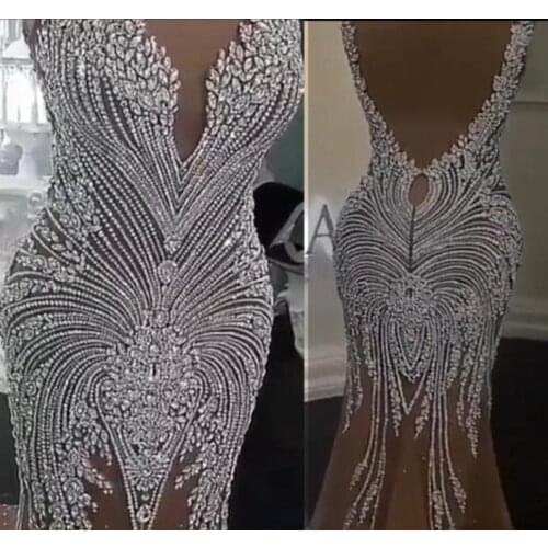 XFX VENUS 1 Set Handmade Crystal Wedding Long Patches Rhinestone Beaded Appliqued Patch Fabric Wedding Ball Gown Accessories