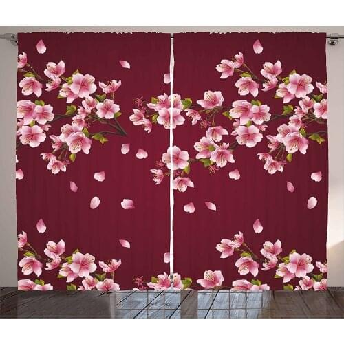 Japanese Sakura Tree Branches In Full Blossom Window Curtains Home Decor Living Room Curtains Bedroom Window Drapes