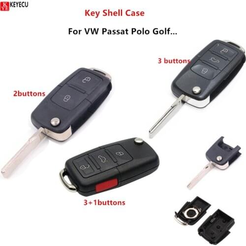 Keyecu Replacement Flip Remote Key Shell Case Fob 2/3/3+1 Buttons For VW Passat Polo Golf Touran Bora Ibiza Leon Octavia Fabia