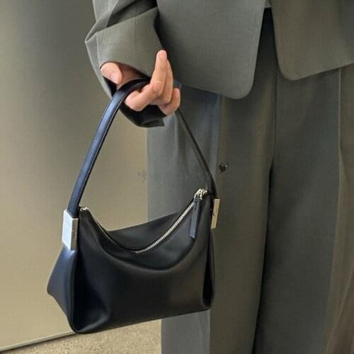 Real Leather Womens Bag Korea Niche Leather Shoulder Handbag Baguette Underarm Bag Small Square Bag