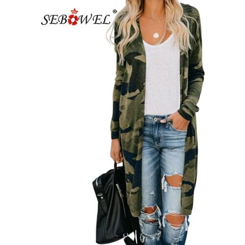 SEBOWEL Autumn Spring Print Long Style Woman Sweaters Cardigan Female Camo/Leopard/Snake Pattern Knit Cardigans Coats S-XXL 2020