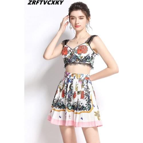 Summer Women Suit Cartoon Pattern Bow O-Collar T-Shirt + Chic Cowboy Half Body Skirt Korean Style Fashion 2-Piece Set