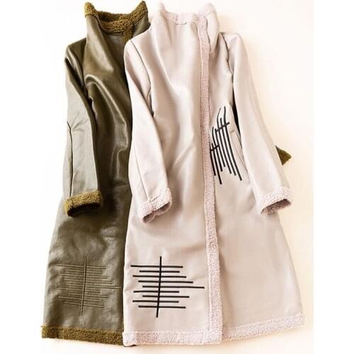 Fall Winter New Korean Fashion Imitation Lamb Plush Coat PU Leather Coat Loose Mid-Length Stand-Up Collar Cotton Jacket Women