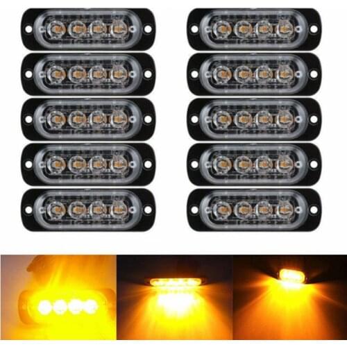 10PCS Side Marker Light Strobe Trailer Light 4 LED 24V Truck Marker Emergency Flash Strobe Warn Hazard Light 12V-24V