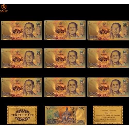 10Pcs/Lot Colored Thai Banknote 50 Baht Money Bill Gold Banknote Collections For Home Decoration