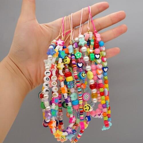 2021 New Mobile Phone Strap Lanyard Colorful Smile Pearl Soft Pottery Rope for Cell Phone Case Hanging Cord for Women 2021 New