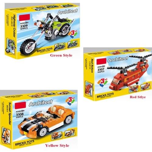 3in1 Deformation Building Blocks DIY Creative Bricks Toys Educational Compatible Sports car/ motorcycle/ Helicopter for Children