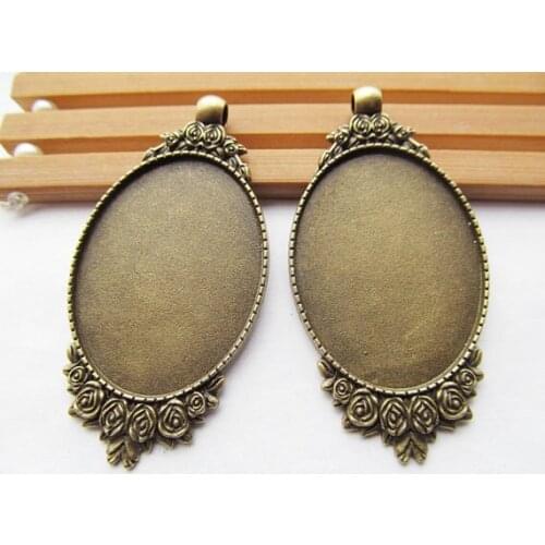 50pcs Antique Silver tone/Antique Bronze Rose Flower Base Setting Tray Bezel Pendant Charm/Finding,Fit 30mmx40mm Cabochon//Cameo