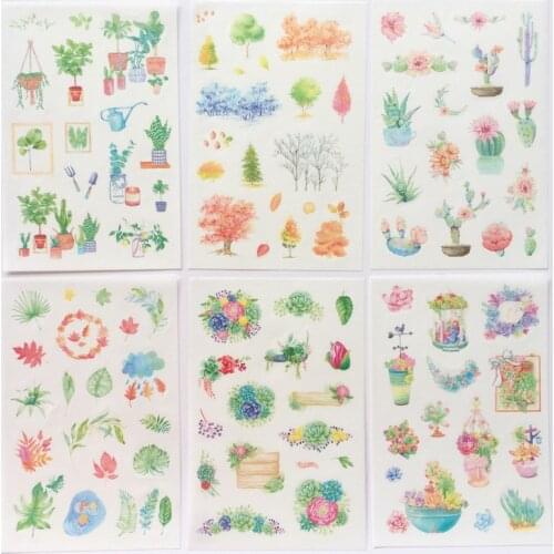 6 Sheet/set Green Plant Stickers Forest Tree Garden Potting Flower Sticker DIY INS Style Decoration for Album Notebook A6410
