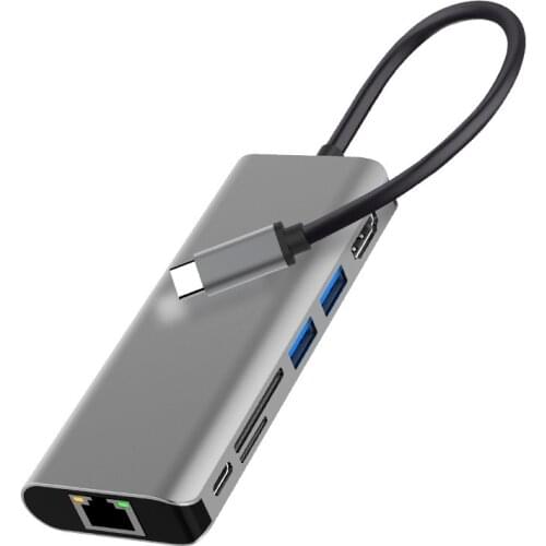 7 In 1 Type-c To HDMI-compatible/USB 3.0 Hub/RJ45/PD/Micro-SD/TF Card Fast Charging Dock Adapter USB Computer Accessories