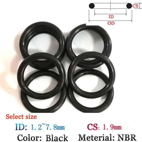 Free shipping CS 1.90mm ID 1.2 to ID 7.8mm black Fluoro Rubber O-Ring oil and waterproof seal film NBR gasket Silicone Ring Seal