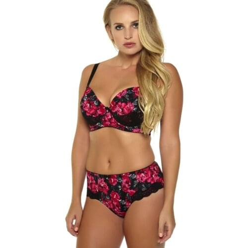 MiaoErSiDai New Fashion Push Up Hot On Sale Women Sexy Bra Set Plus Size Printing Sexy Brief And Bralette 32-46 D-DD-DDD-F-G