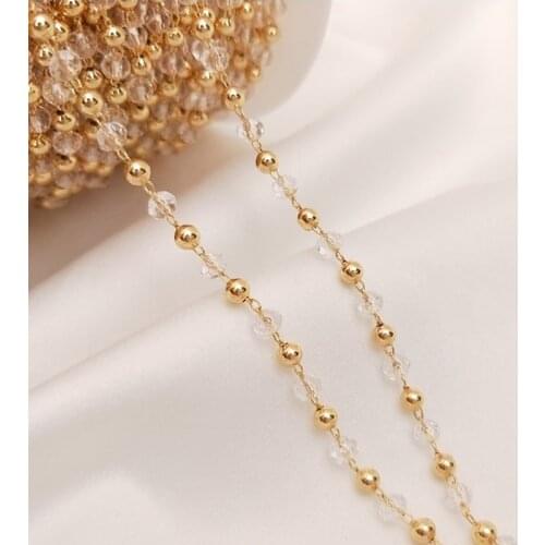 Plated 14K True Gold Filled Color Retention 3MM Crystal Beads Necklace Chains DIY Jewelry Making Accessories Jewellery Findings