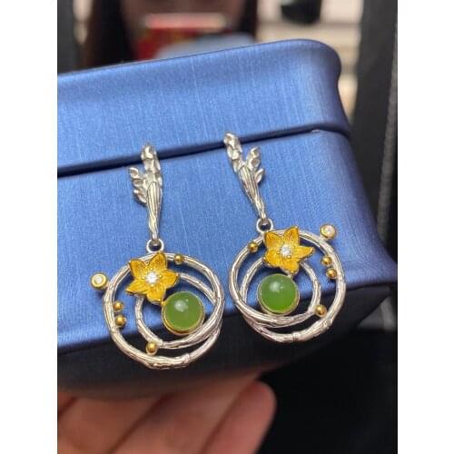 CoLife Jewelry Fashion Silver Drop Earrings 5mm Natural Jasper Eardrop 925 Silver Gemstone Dangler Gift for Woman