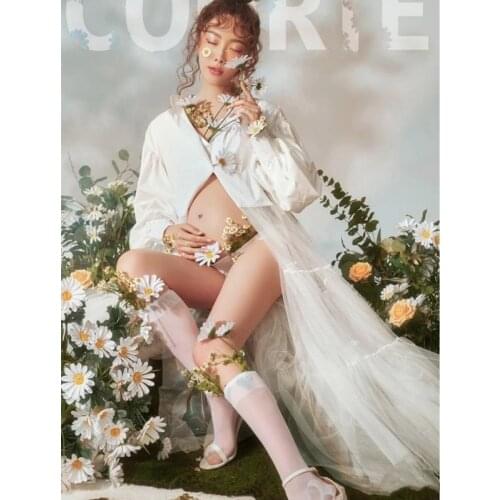 Long Photography Props Maternity Dress For Photo Shooting Beach Mesh Yarn Pleated Pregnancy Clothes Gown For Pregnant Women 2021