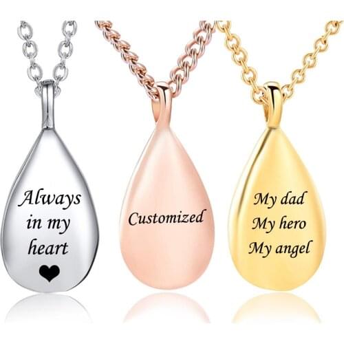 Custom Stainless Steel Teardrop Cremation Jewelry Keepsake Urn Necklace for Ashes Locket Pendant Memorial Jewelry For Human/Pets