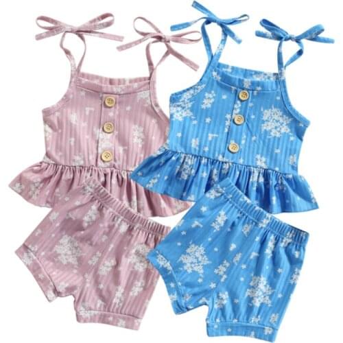 Girls Clothes Set New Kids Clothes Suit Children Clothes Floral Sleeveless Girl Tops + Shorts Fashion Girls Clothing Sets
