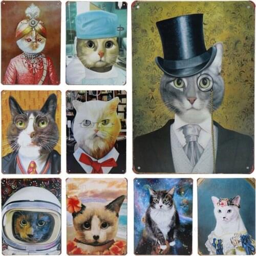 Creative Animal Cute Cat Metal Tin Sign Retro Plaque Art Wall Sticker Decoration Restaurant Club Pet Shop Iron Painting 20X30Cm
