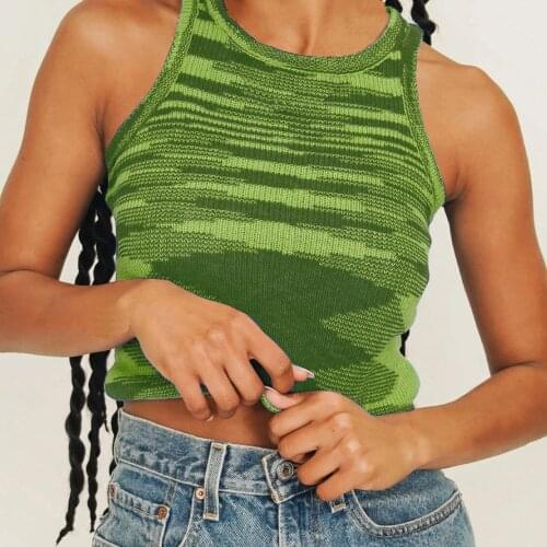 Knit Crop Top for Women Sleeveless Basic T Shirts Vintage Fashion Summer O Neck Tie Dye Tank Top