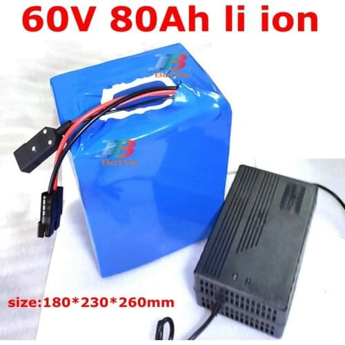 Lithium ion 60V 80AH Rechargeable bateria for 6000w scooter Electric tricycle quadricycle motorcycle vehicle + 10A Charger 1 ord