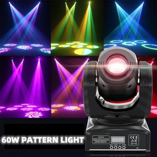 Mini LED Spot 60W Moving Head Pattern Light DMX Control Manual Focus Pattern Rotation Effects Stage Lighting DJ Disco Bar Light
