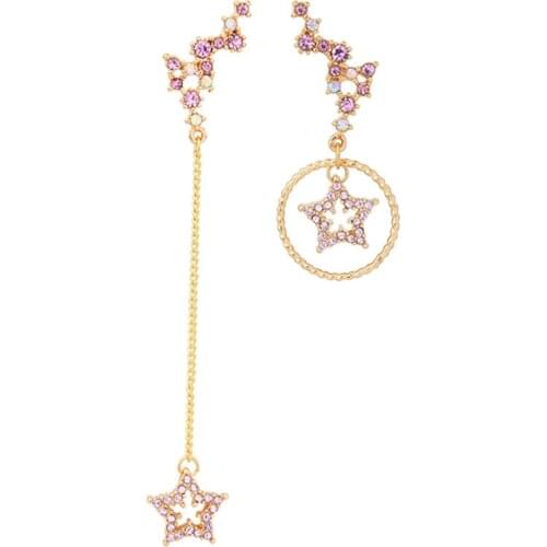 Fashion Exquisite Geometry Asymmetric Rhinestone Flower Hollow Star Pendant Earrings Personality Creative Women Glamour Earrings