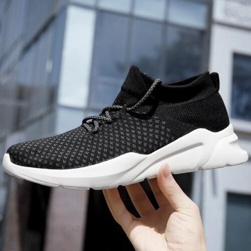 2021 mens Sneakers Breathable Knitted Casual men Socks Shoes Lace up men Flats male Spring Vulcanized Running Shoes