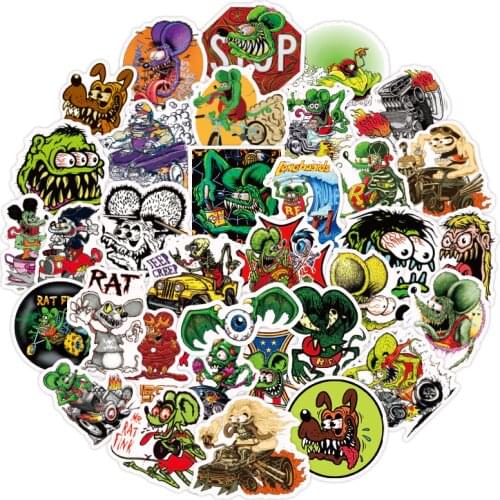 50pcs Rat fink Mouse Stickers for Mobile Phone Laptop Luggage Guitar Case Skateboard Bike Car Stickers