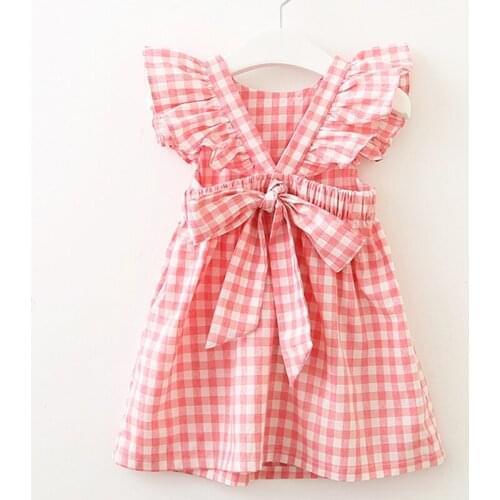 New Summer Plaid Baby Girl Clothes Ruffles Backless Children Dress Leisure Flying sleeve Lovely Baby Dress Kids Clothes