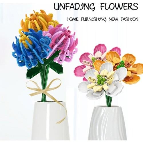New hibiscus smiling flower chrysanthemum white three grass camellia building blocks MOC garden plant assembly DIY brick toys