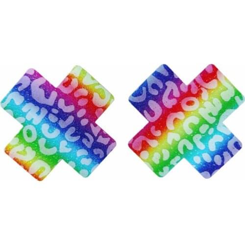 Ultra-thin Glitter Rainbow Leopard Print Chest Sticker 10 Pairs (20 Pcs) Breast Pasties Nipple Cover Disposable Invisible Bra