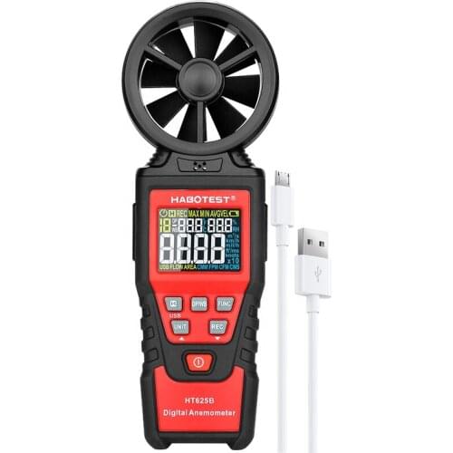 Handheld Anemometers Wind Speed Meter Portable Wind Gauges Air Flow Thermometer with LCD Backlight USB HABOTEST HT625B
