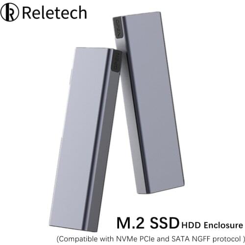 Reletech M.2 SSD Case Portable USB3.1 Type-C 10Gps Hard Drive Enclosure Supports NVMe / SATA Two Protocols, Suitable for MacBook