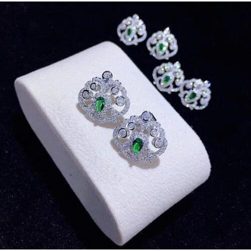 925 sterling silver with cubic zircon crown stud earring green and white color mixed fine women jewelry free shipping
