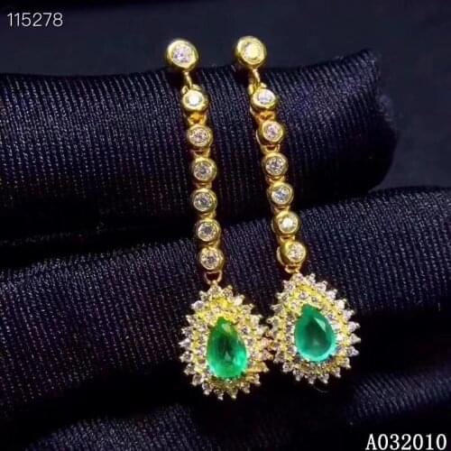 KJJEAXCMY fine jewelry 925 sterling silver inlaid natural emerald earrings trendy girl new eardrop support test