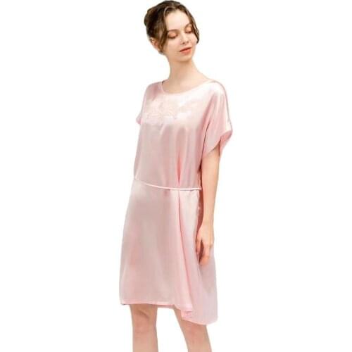 Silk nightdress womens solid color cool mulberry silk summer Hangzhou silk short-sleeved dress pajamas home service