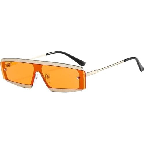 Punk One piece Lens Sunglasses Women Fashion Square Sunglasses For Men Vintage Yellow Steampunk Eyeglasses UV400