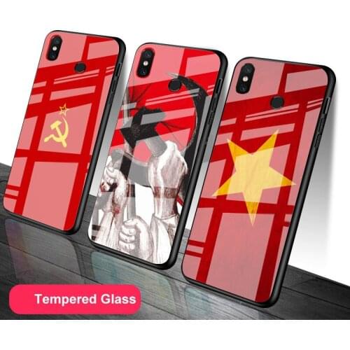 USSR Soviet Emblem Tempered Glass Luxury Phone Case For Redmi Note 5 6 7 8 9 Pro Note8T Note9S Redmi8 9 protection Cover Shell