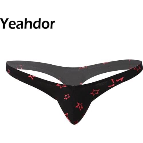 Fashion Man Sexy Cotton Printed Lingerie G-string Briefs Bikini Thong Male Sissy Low Waist Exotic Underwear Panties Underpants