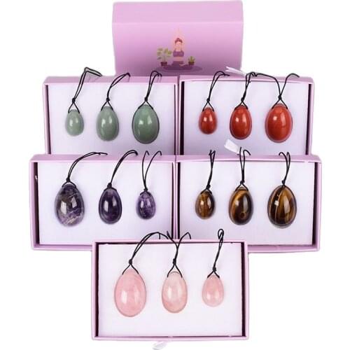 Drill Yoni Egg 3 Pcs /Set Natural Massage Crystal Rose Quartz Ball Kegel Exercise Tool Pelvic Floor Muscle Vaginal Massager