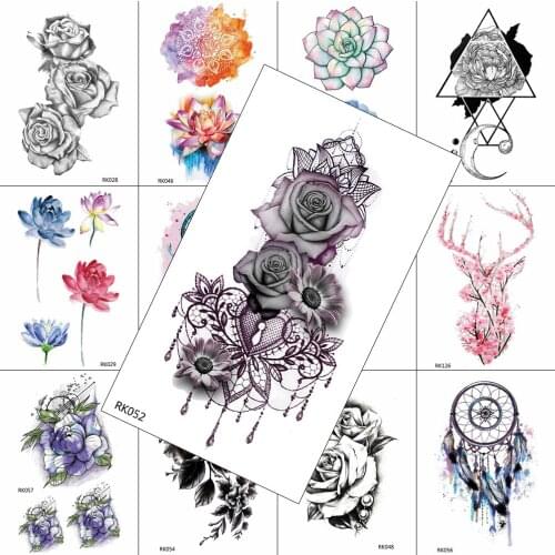 Chains Fake Jewelry Temporary Tattoos Watercolor Flower Sticker For Women Waterproof Sheets Tattoo Body Art Painting Arm Tatoos