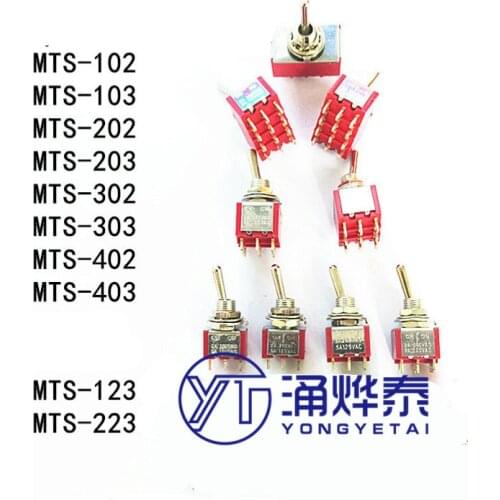 YYT 5PCS Red button Rocker switch MTS-102 103 202 203 302 303 402 403 123 223 3Pin6pin 9pin12pin 2Gear 3Gear Toggle self-reset