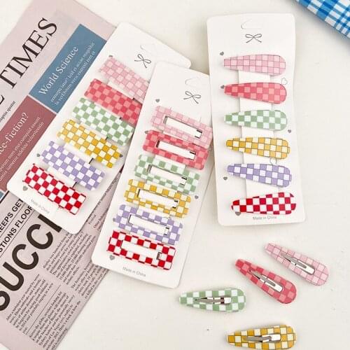 2021 New Candy Color Grid Hairpin Summer Girl Metal Bb Clip Temperament Side Clip Headdress Hair Accessories Plastic Hairpin