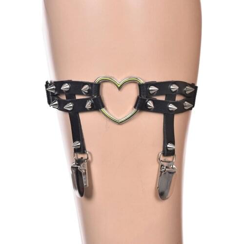 Harajuku Women Punk Leg Ring Thigh Harness Heart Garter Rock Pub Girl Garter Belt Rivets Adjustable Size For Women