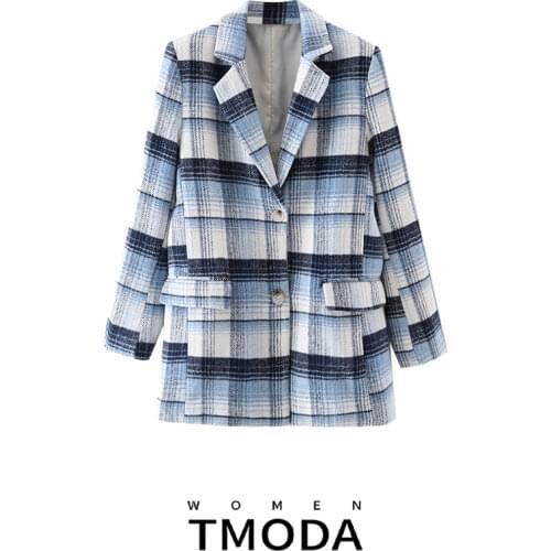 TMODA341 za Blazer Women 2021 Fashion Single Breasted Woolen cloth Blazer Coat Vintage Long Sleeve Female Outerwear Chic Tops