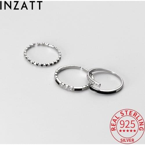 INZATT Real 925 Sterling Silver Black Enamel Zircon Round Adjustable Ring For Women Punk Fine Jewelry Accessories Drop Shipping