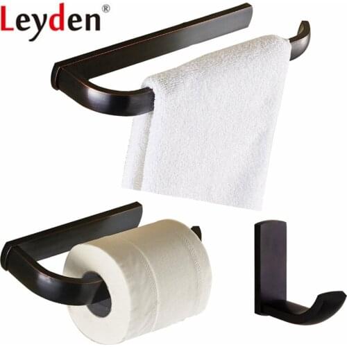 Leyden ORB Brass Wall Mounted Black Lavatory Towel Ring Holder Toilet Paper Holder Robe Hook 3pcs Bathroom Accessories Set