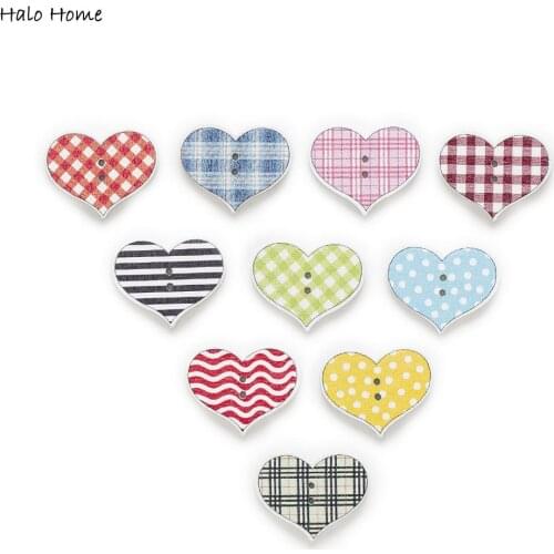 30pcs Heart Shape Wood Buttons for Sewing Scrapbooking Clothing Headwear Handmade Crafts Home Decor Accessories DIY 25x20mm